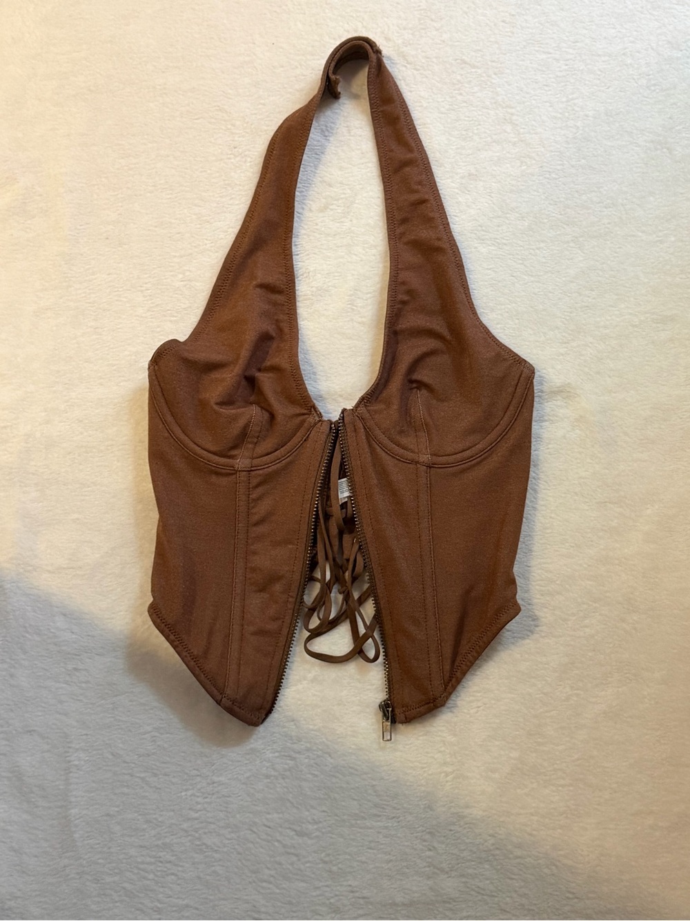 Out From Under Hot Stuff Brown Faux Leather Corset Halter Top S